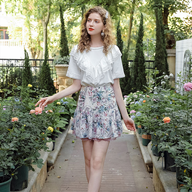 Summer Pastel Floral Pattern Flowing Skirt SP44